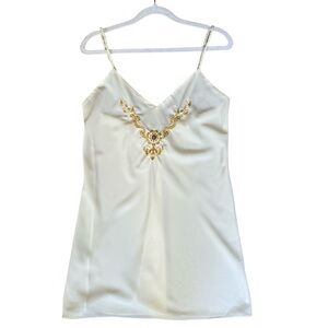 Eaton Vanity Fair Vintage 90s Cream Camisole with Gold Embroidery Size S